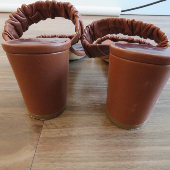 STAUD Frankie Ruched Block Heel Mule Slip On Shoes in Tan Leather - Size US 8 - Picture 8 of 15